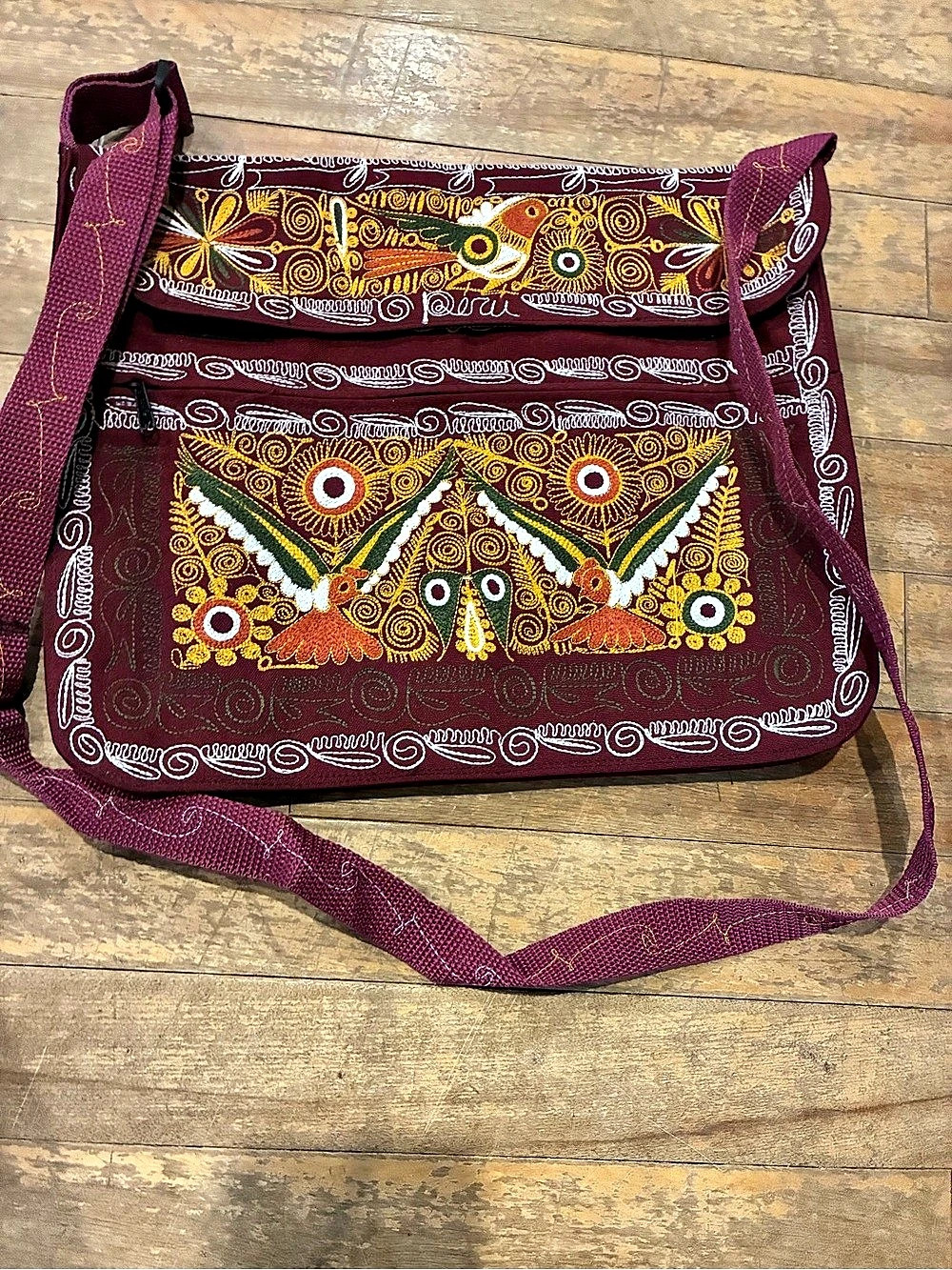 Embroidered Crossbody Bag in Purple & Multicolor